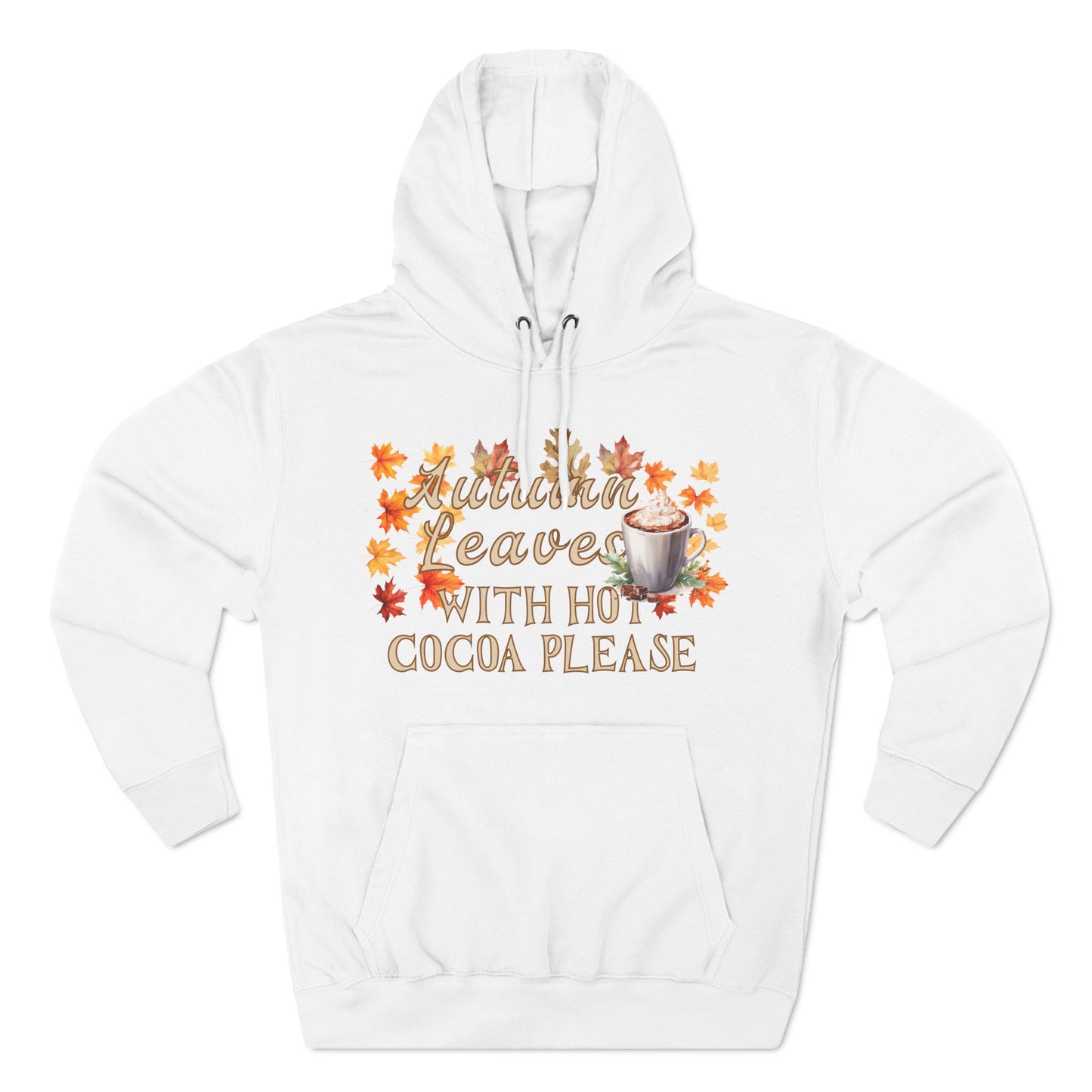 Fleece Hoodie - Fall Season Hot Cocoa and Pumpkins Design