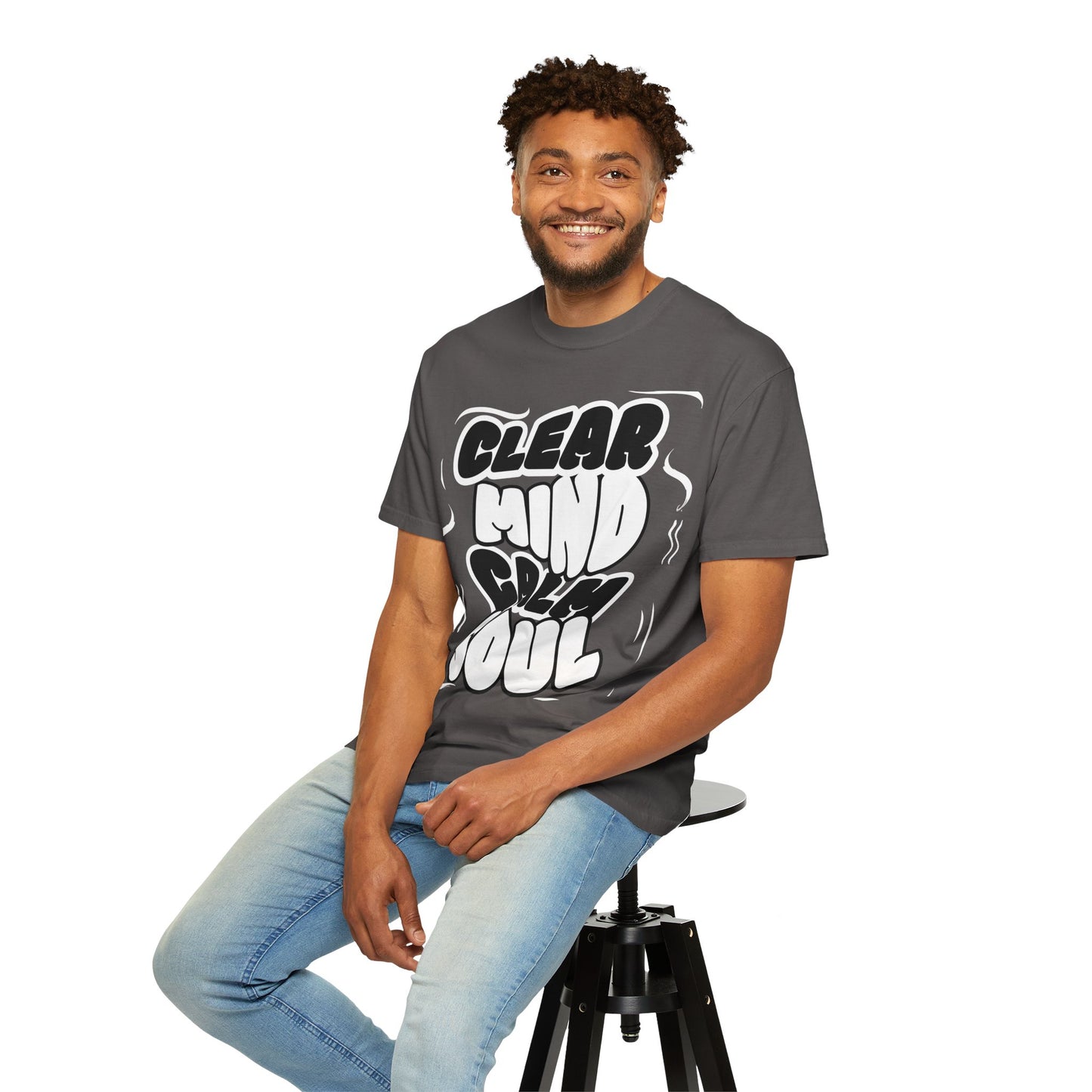 Unisex Garment-Dyed T-Shirt - "Clear Mind Calm Soul" Inspirational Graphic Tee