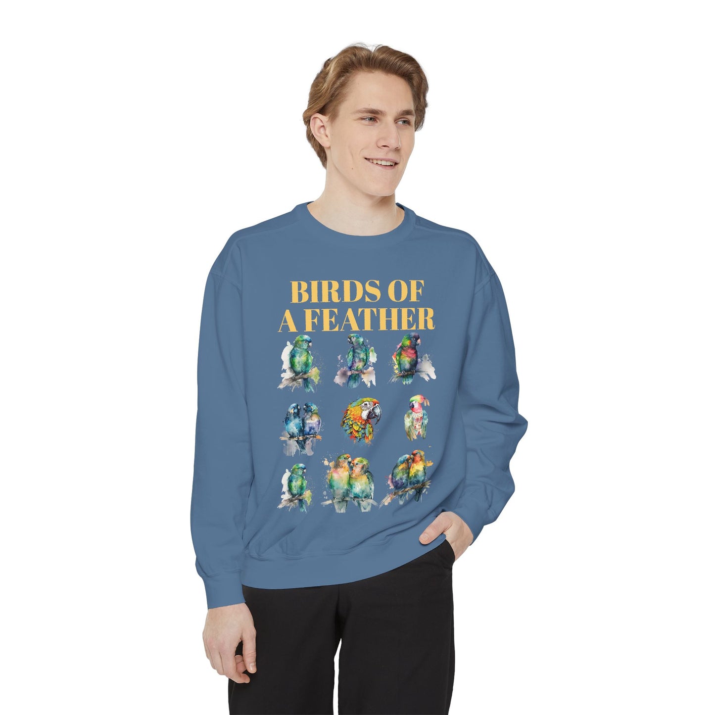 Colorful Birds of a Feather Sweatshirt - Unisex Garment-Dyed