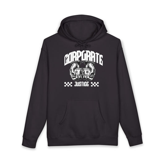 Corporate Justice Hoodie — Graphic Streetwear Pullover with Money Skull Design