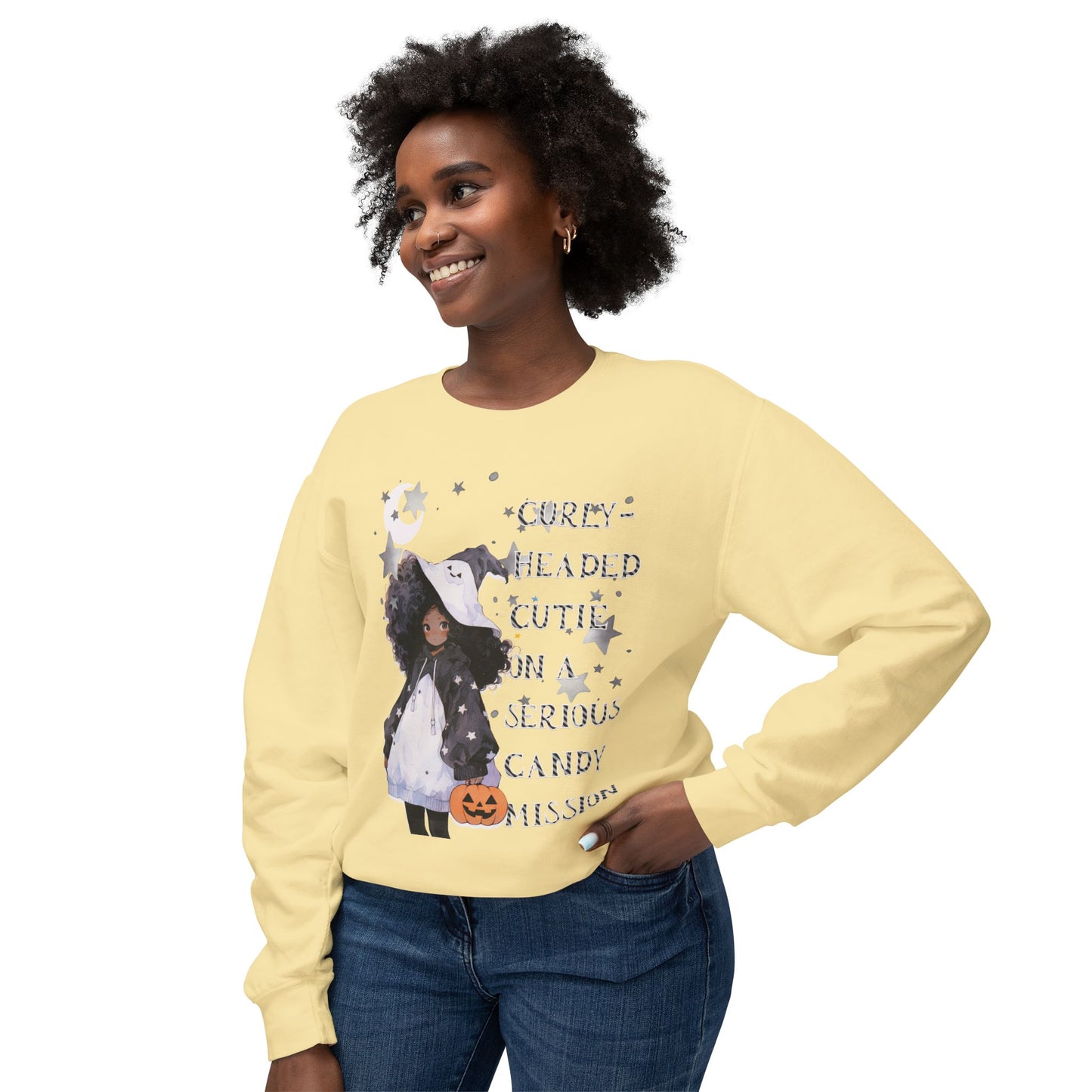 "Curly Head" Unisex Lightweight Halloween Girl Sweatshirt