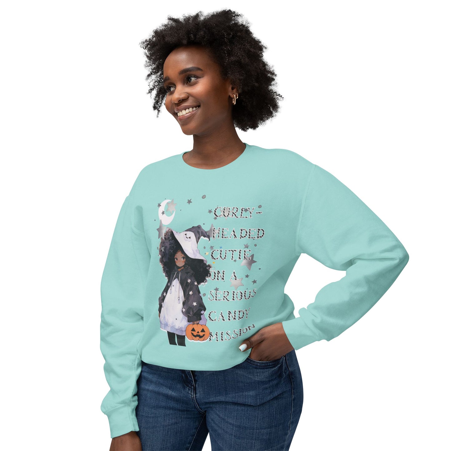 "Curly Head" Unisex Lightweight Halloween Girl Sweatshirt