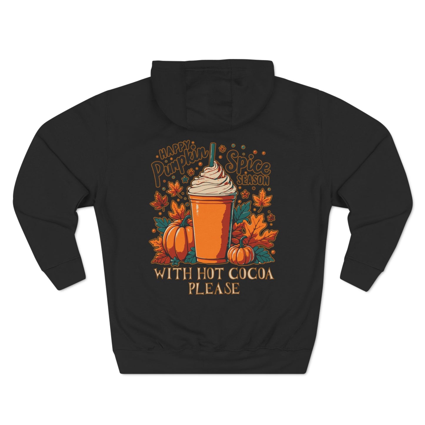 Fleece Hoodie - Fall Season Hot Cocoa and Pumpkins Design