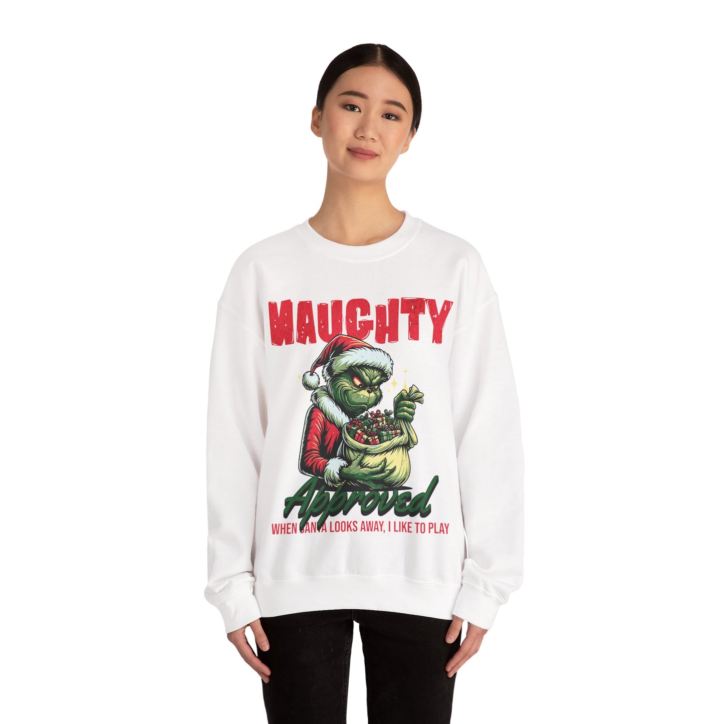 Grinch Crewneck Sweatshirt - Mr Grinch Holding a Bag of Gifts