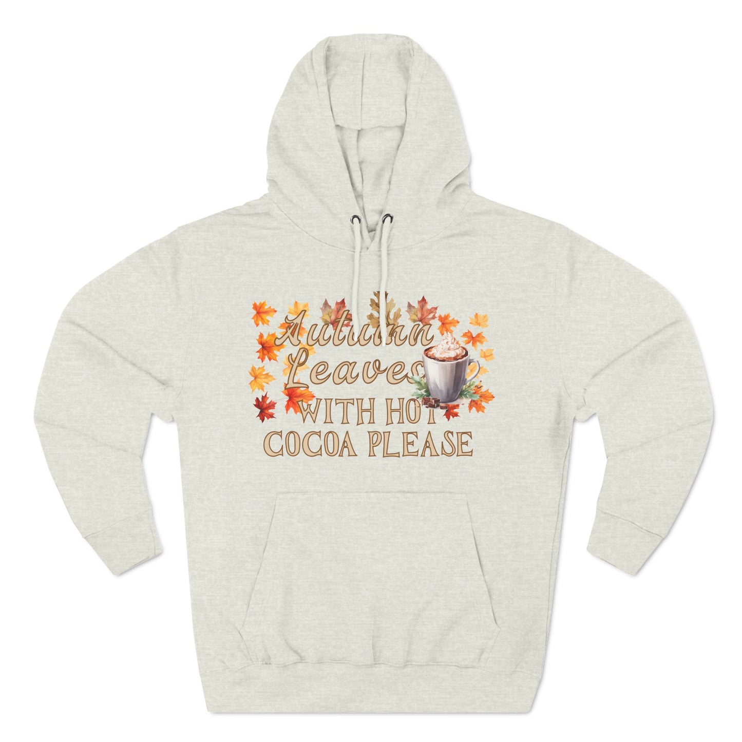 Fleece Hoodie - Fall Season Hot Cocoa and Pumpkins Design