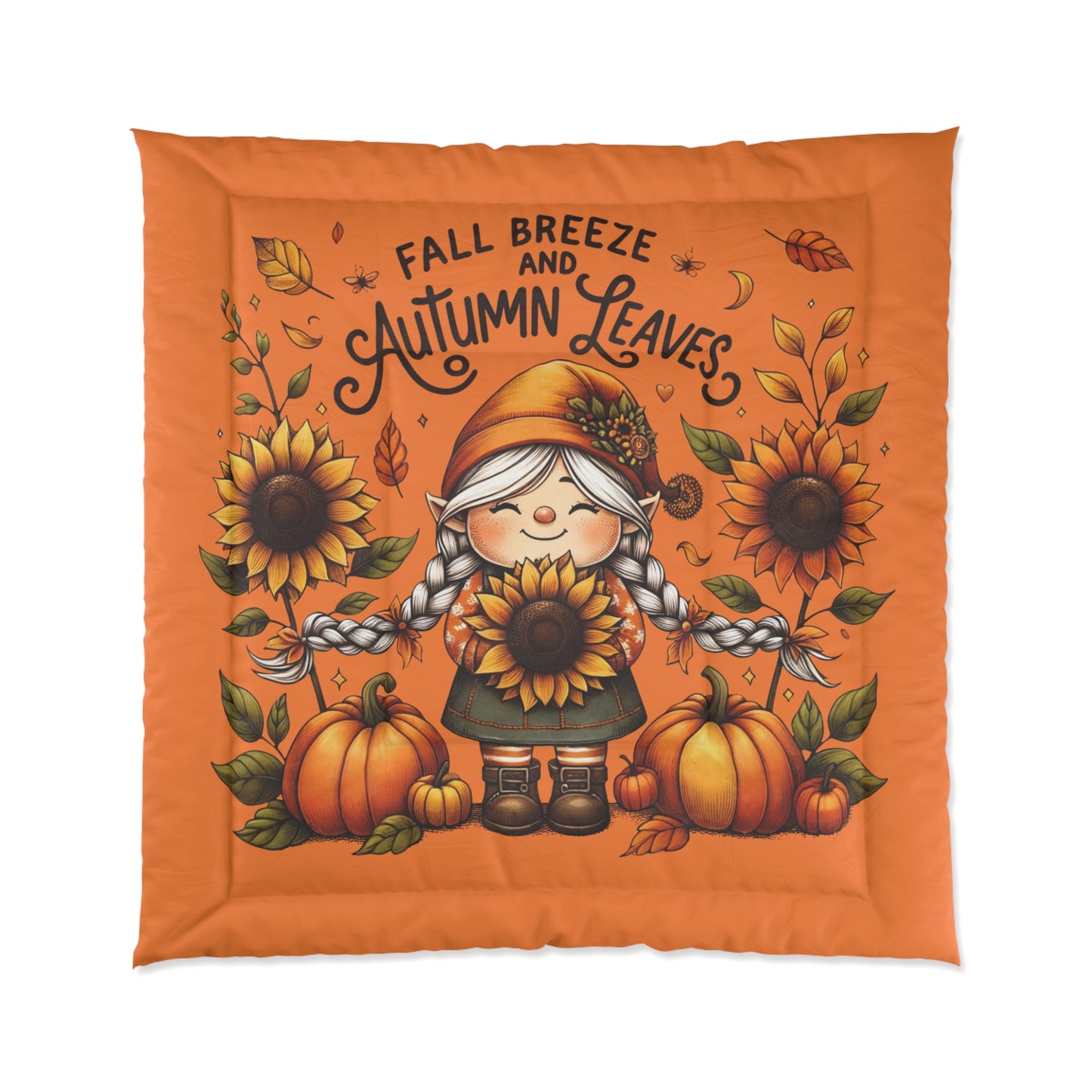 Comforter - Cute Autumn Elf and Pumpkins Design