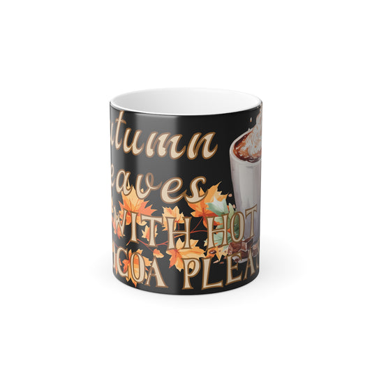 Mug - Fall Leaves Color Morphing Mug with Cocoa and Pumpkins Design