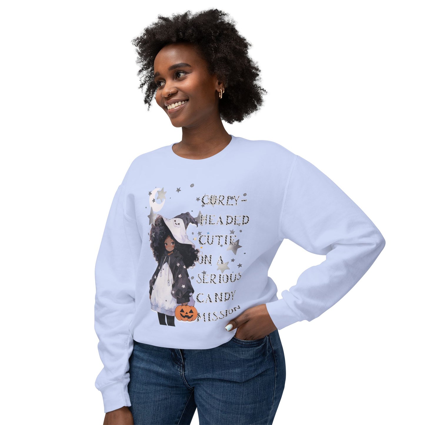 "Curly Head" Unisex Lightweight Halloween Girl Sweatshirt