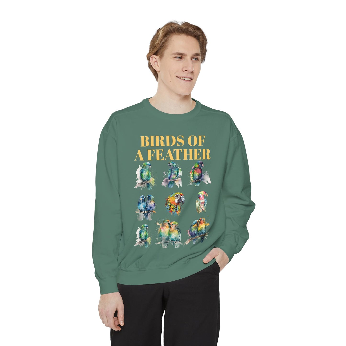 Colorful Birds of a Feather Sweatshirt - Unisex Garment-Dyed