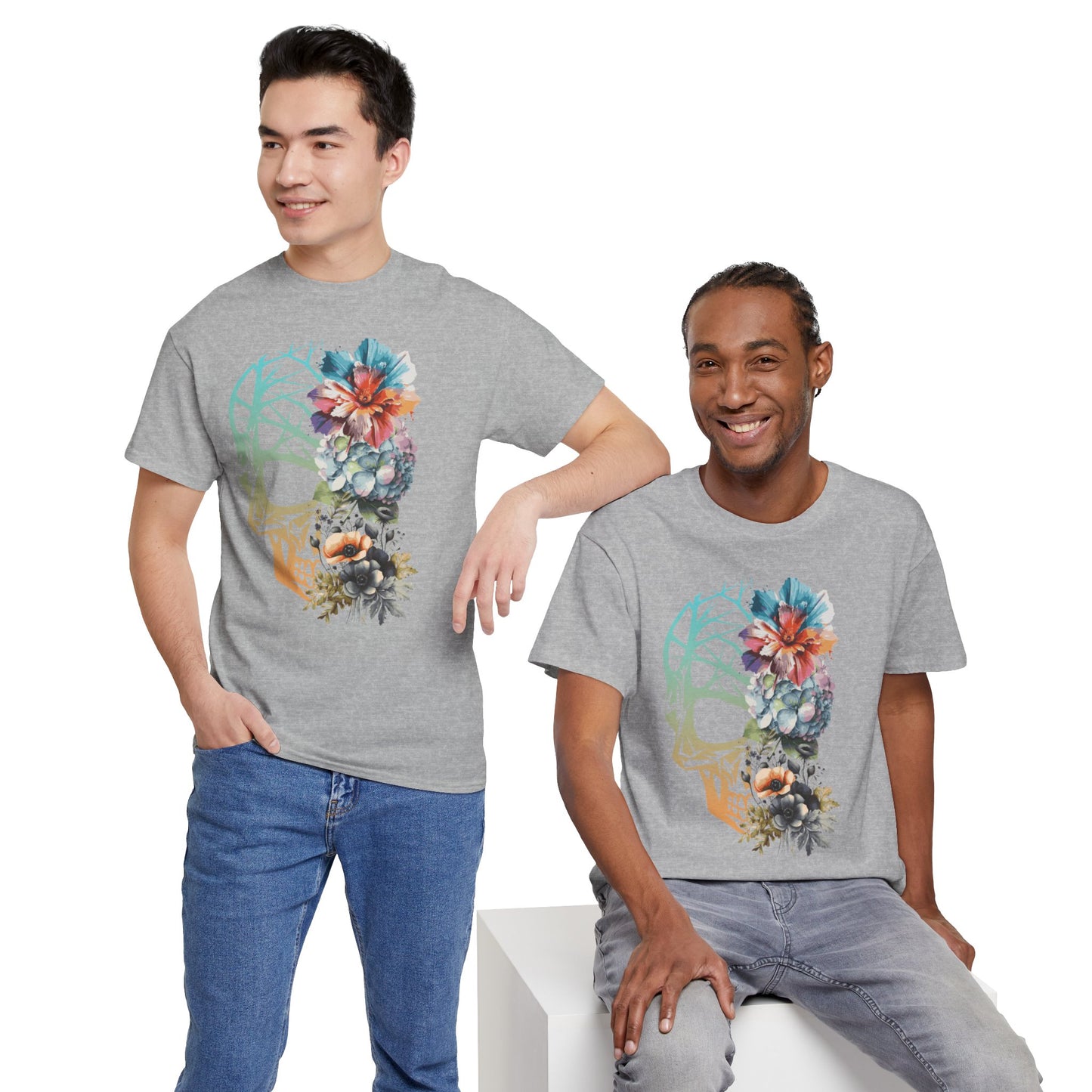 "FLOWER SKULL"Unisex Heavy Cotton Tee