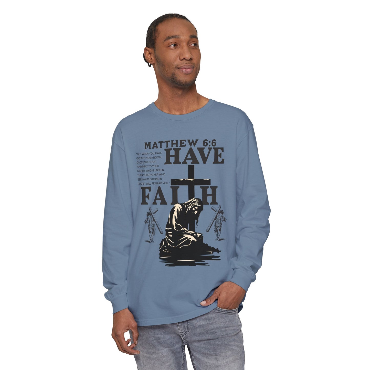 Faith Inspired Unisex Long Sleeve T-Shirt - Matthew 6:6 Design