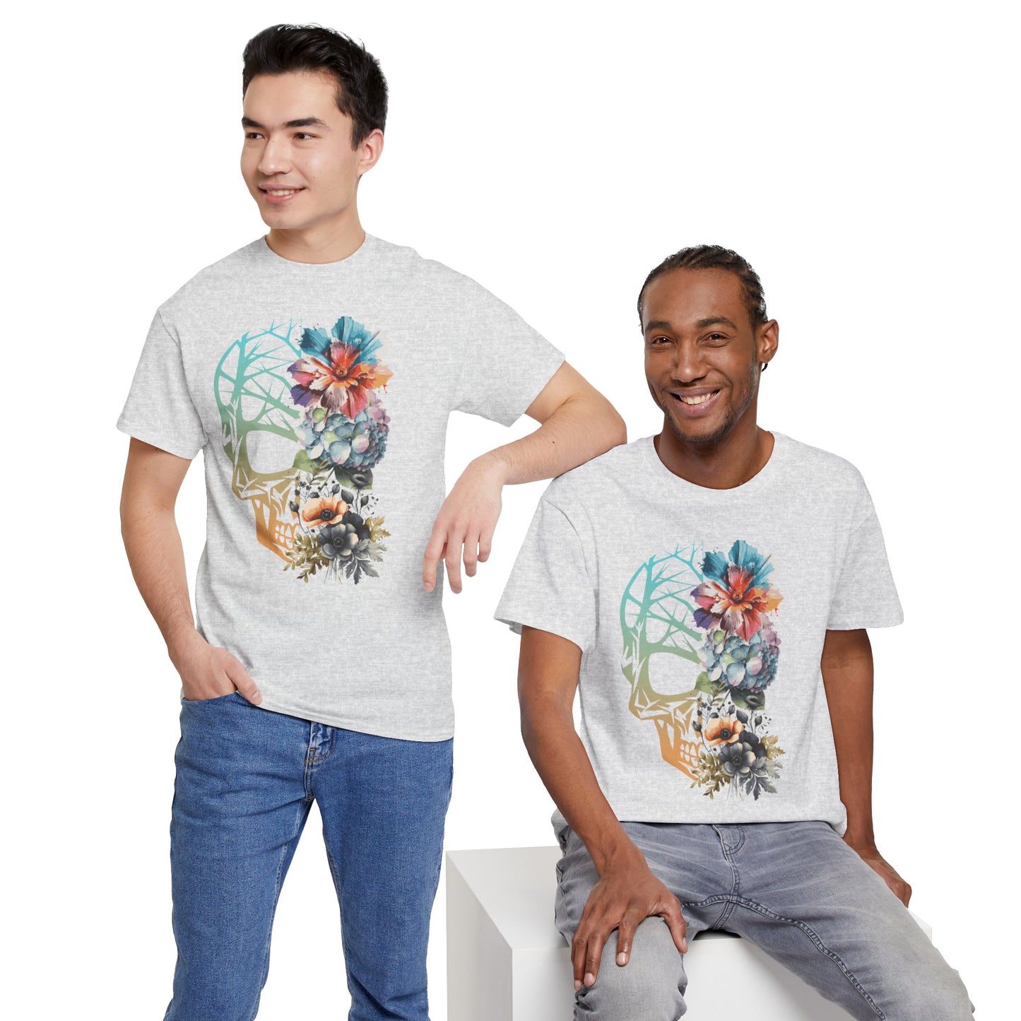 "FLOWER SKULL"Unisex Heavy Cotton Tee