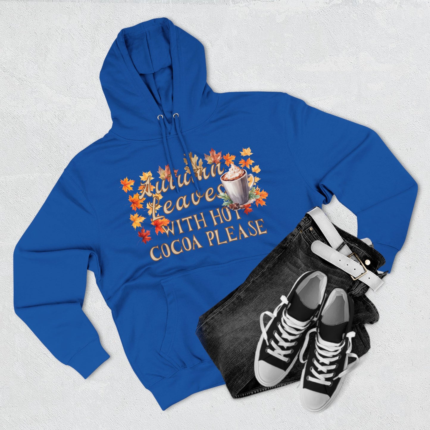 Fleece Hoodie - Fall Season Hot Cocoa and Pumpkins Design