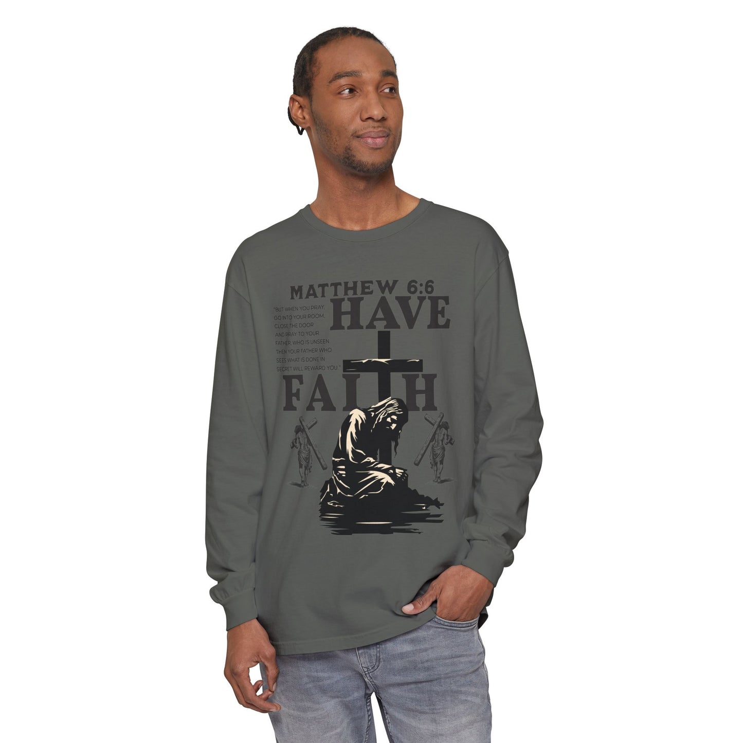 Faith Inspired Unisex Long Sleeve T-Shirt - Matthew 6:6 Design