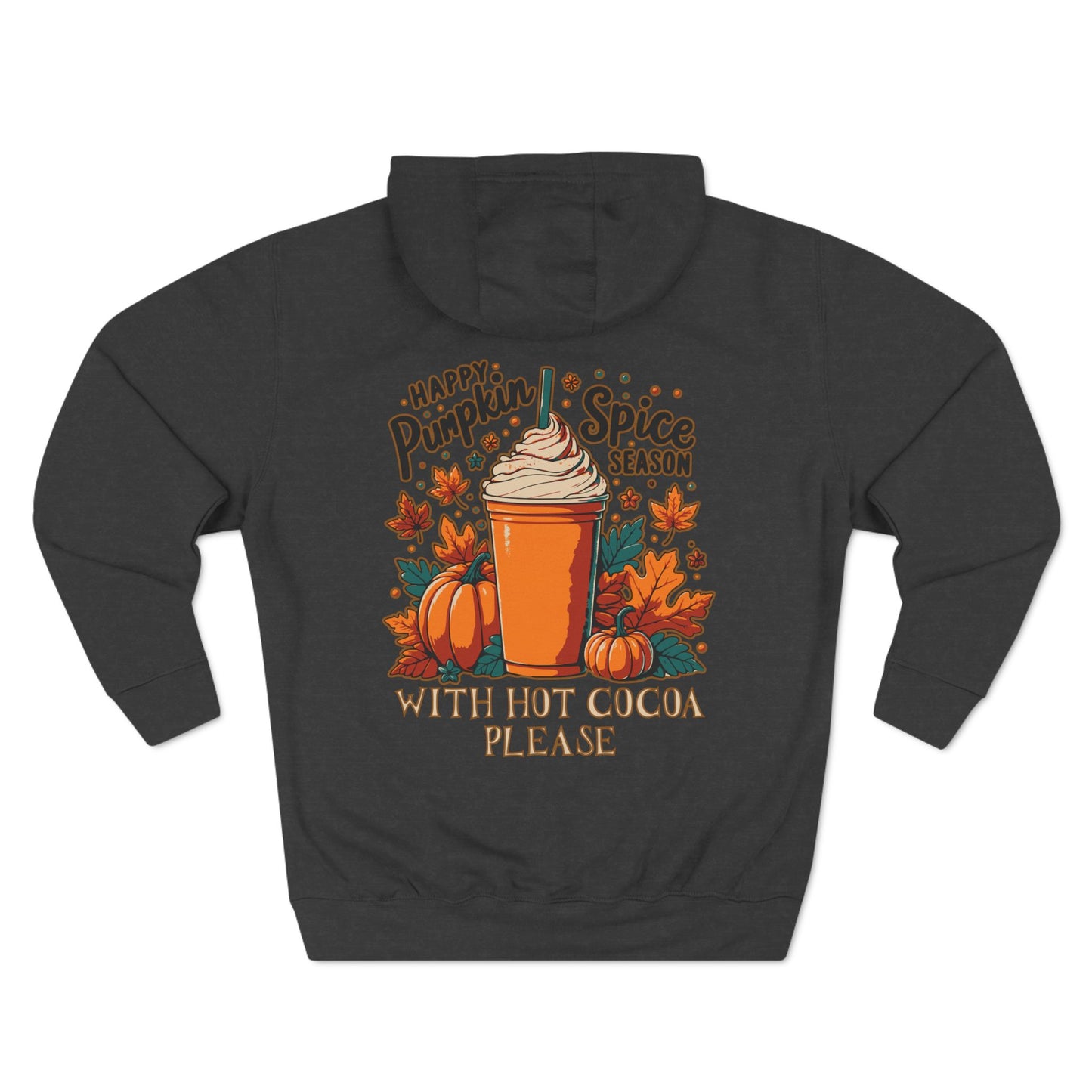 Fleece Hoodie - Fall Season Hot Cocoa and Pumpkins Design