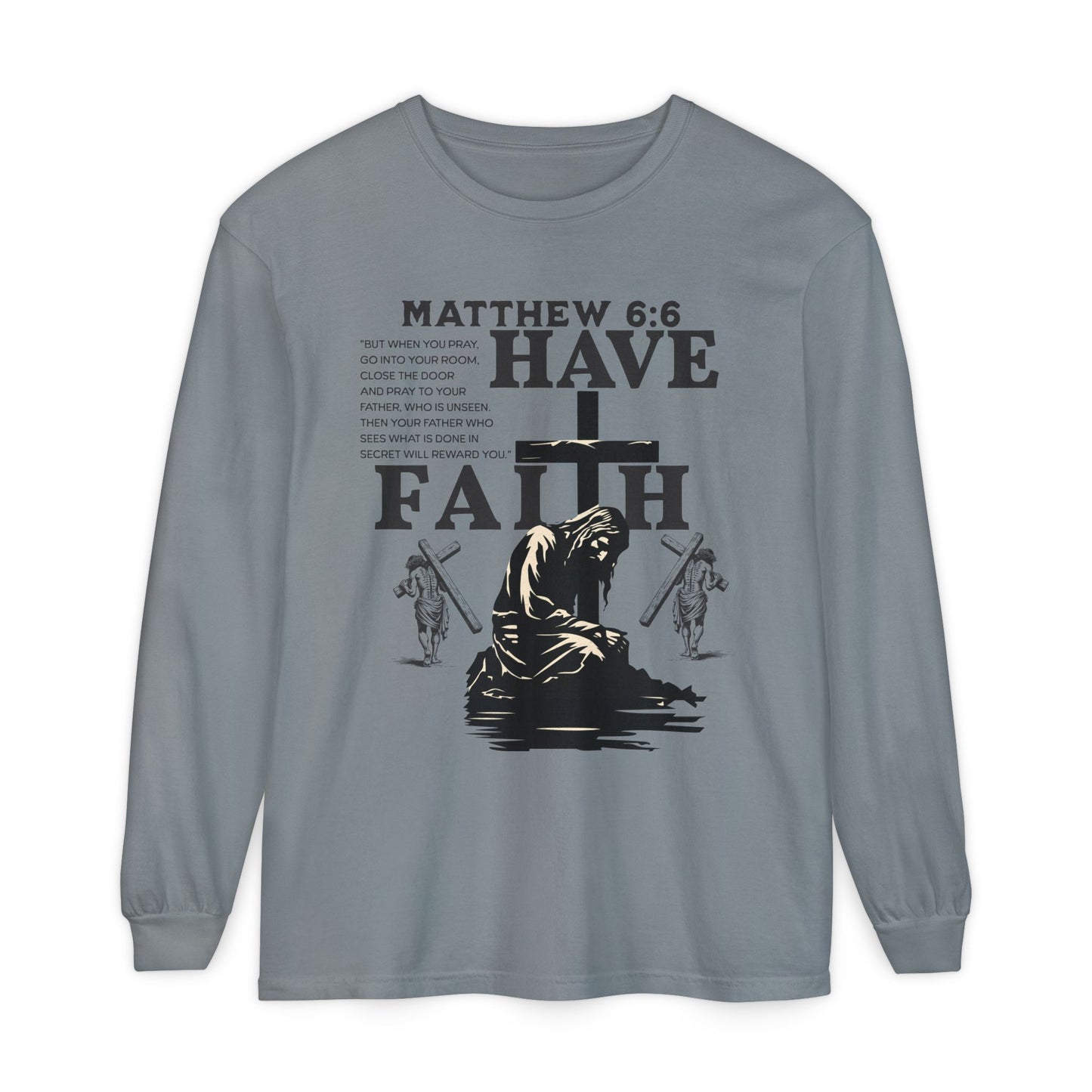 Faith Inspired Unisex Long Sleeve T-Shirt - Matthew 6:6 Design