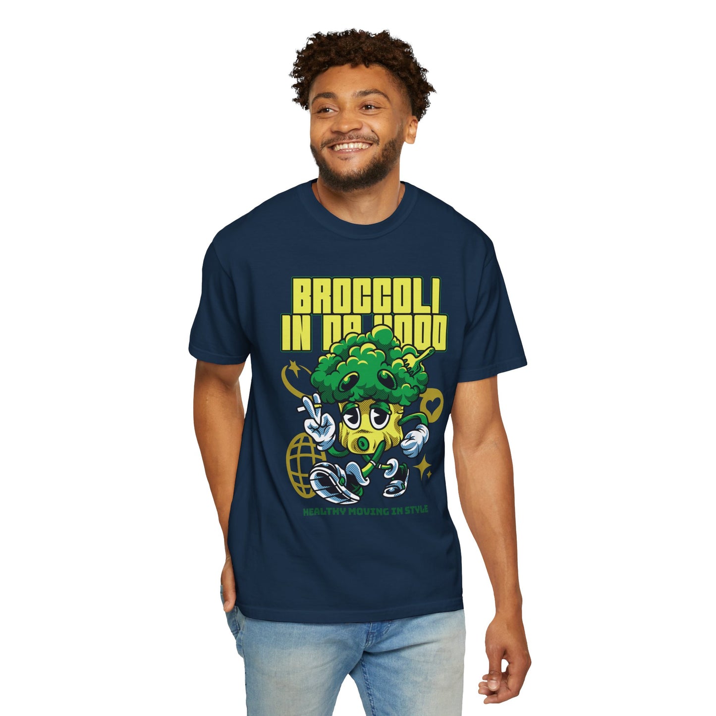 Garment-Dyed Broccoli T-Shirt, Fun and Unique Casual Wear, Perfect for Vegetarians, Gym Lovers, Gift for Foodies, Healthy Lifestyle