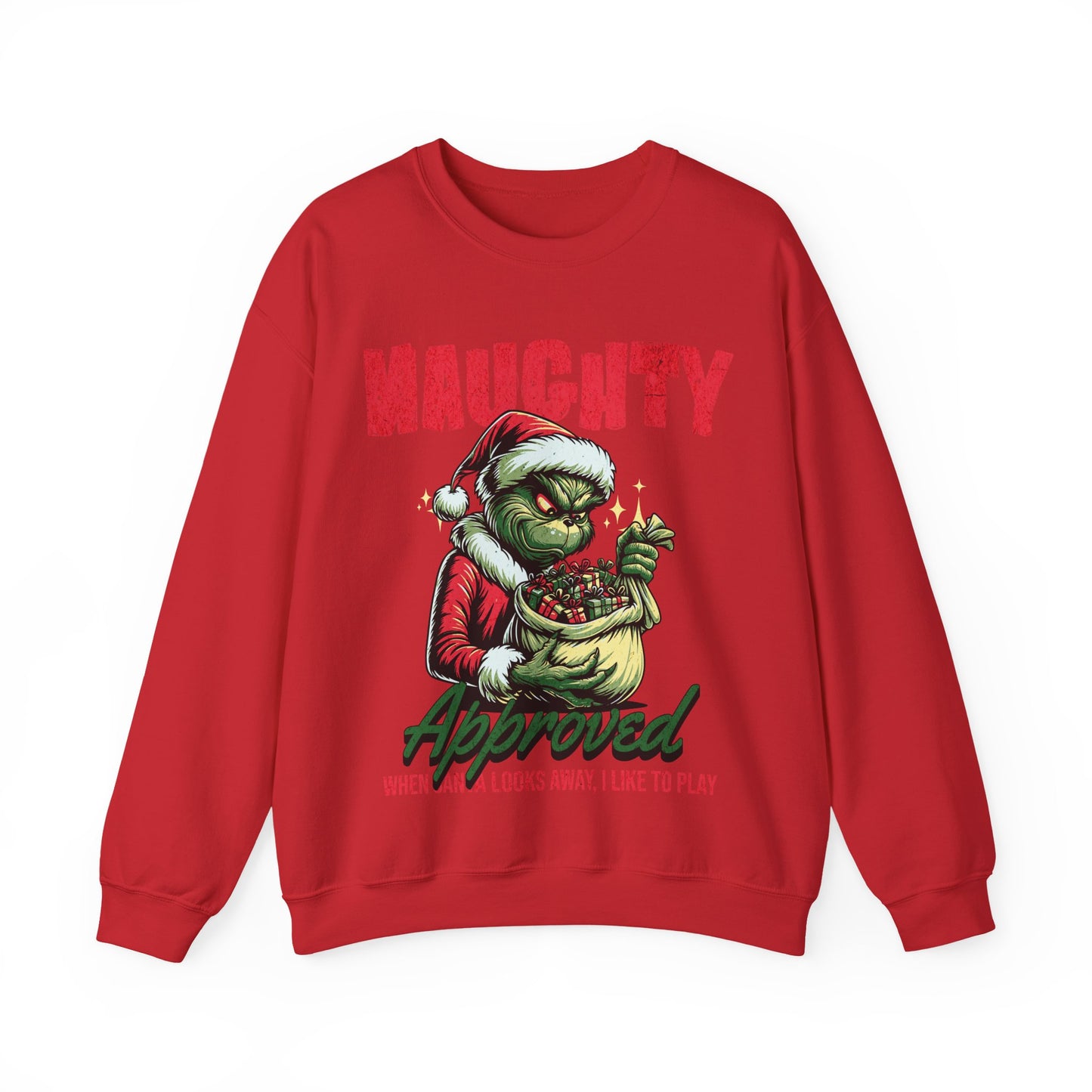 Grinch Crewneck Sweatshirt - Mr Grinch Holding a Bag of Gifts