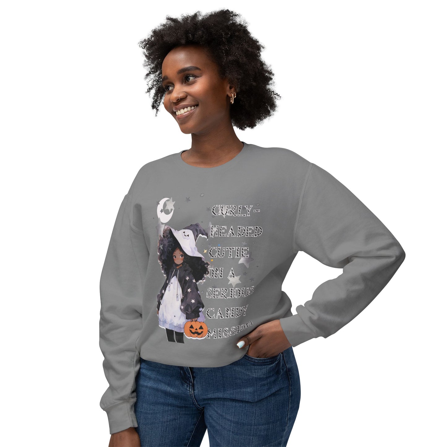 "Curly Head" Unisex Lightweight Halloween Girl Sweatshirt