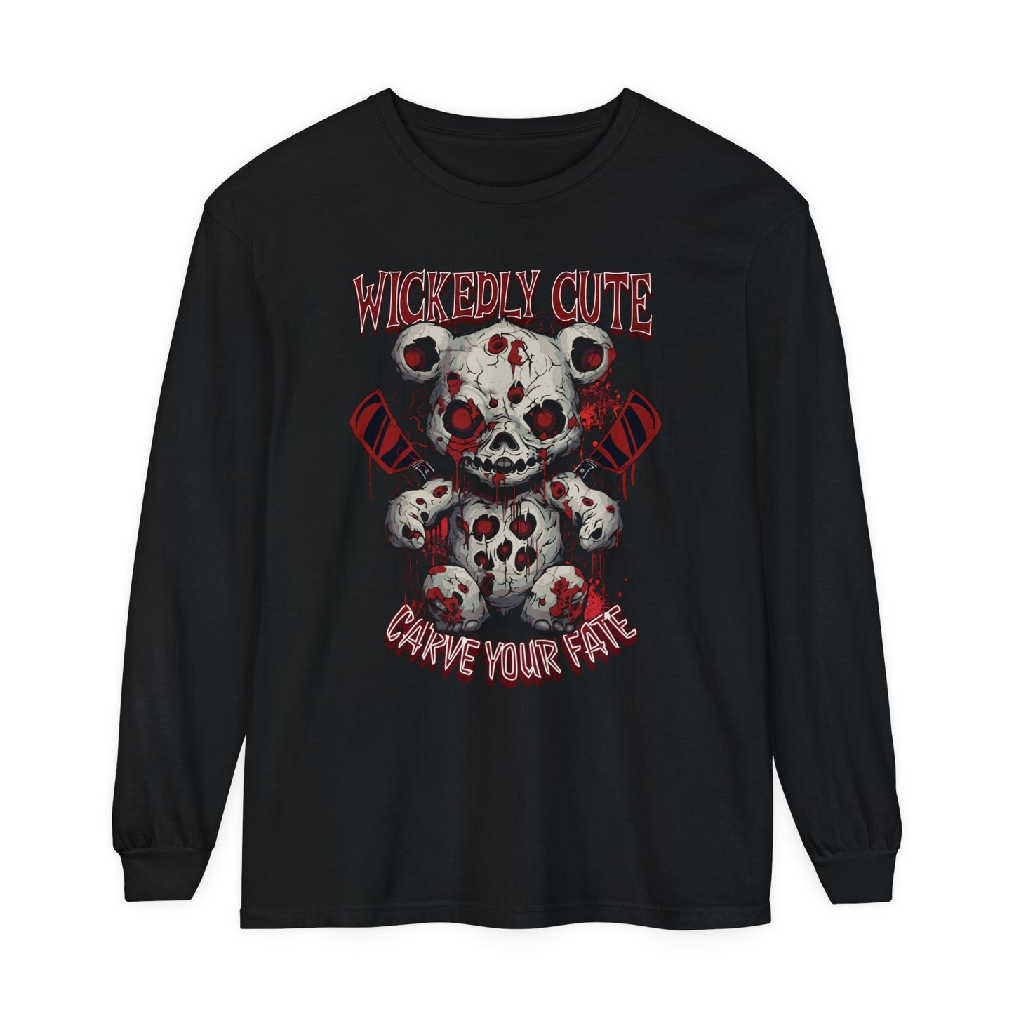 "WICKEDLY CUTE TEDDY"Unisex Garment-dyed Long Sleeve T-Shirt