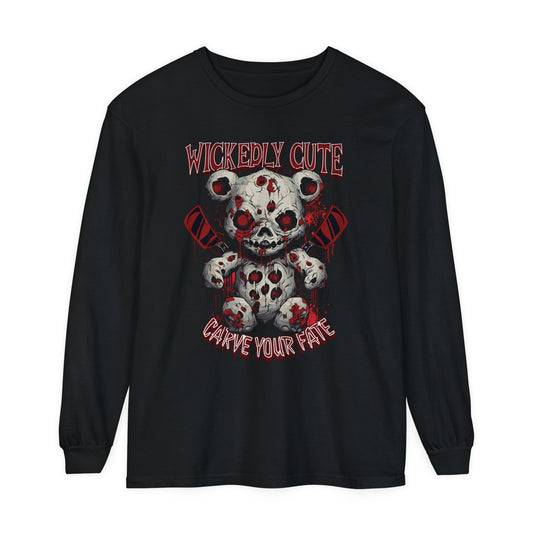 "WICKEDLY CUTE TEDDY"Unisex Garment-dyed Long Sleeve T-Shirt