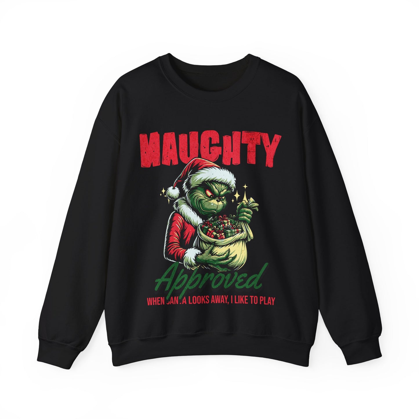Grinch Crewneck Sweatshirt - Mr Grinch Holding a Bag of Gifts