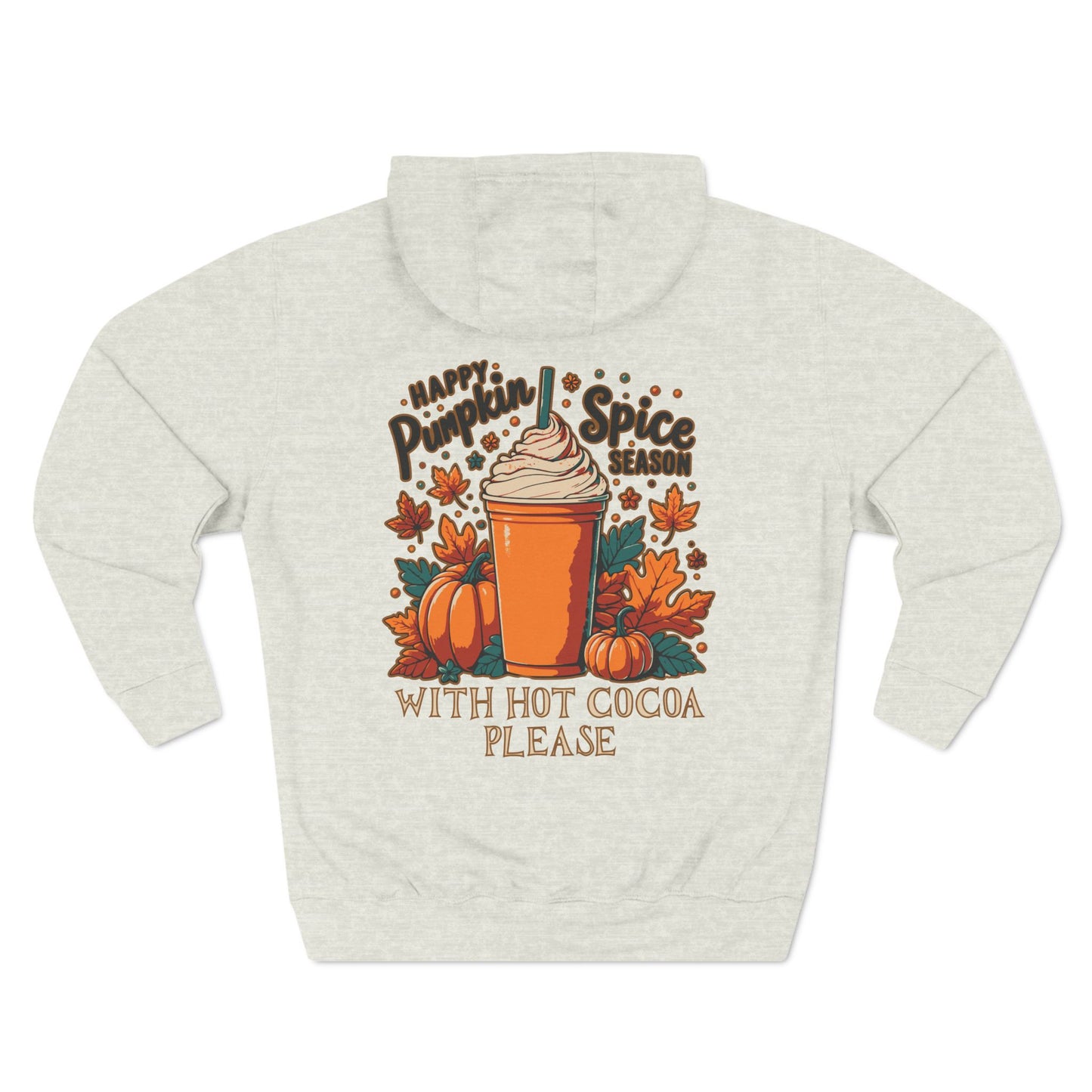 Fleece Hoodie - Fall Season Hot Cocoa and Pumpkins Design