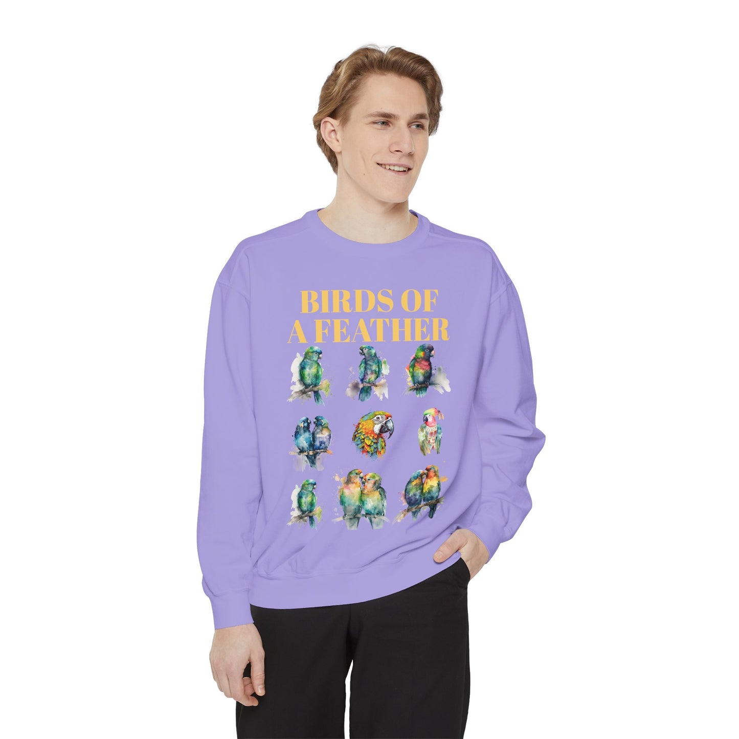 Colorful Birds of a Feather Sweatshirt - Unisex Garment-Dyed