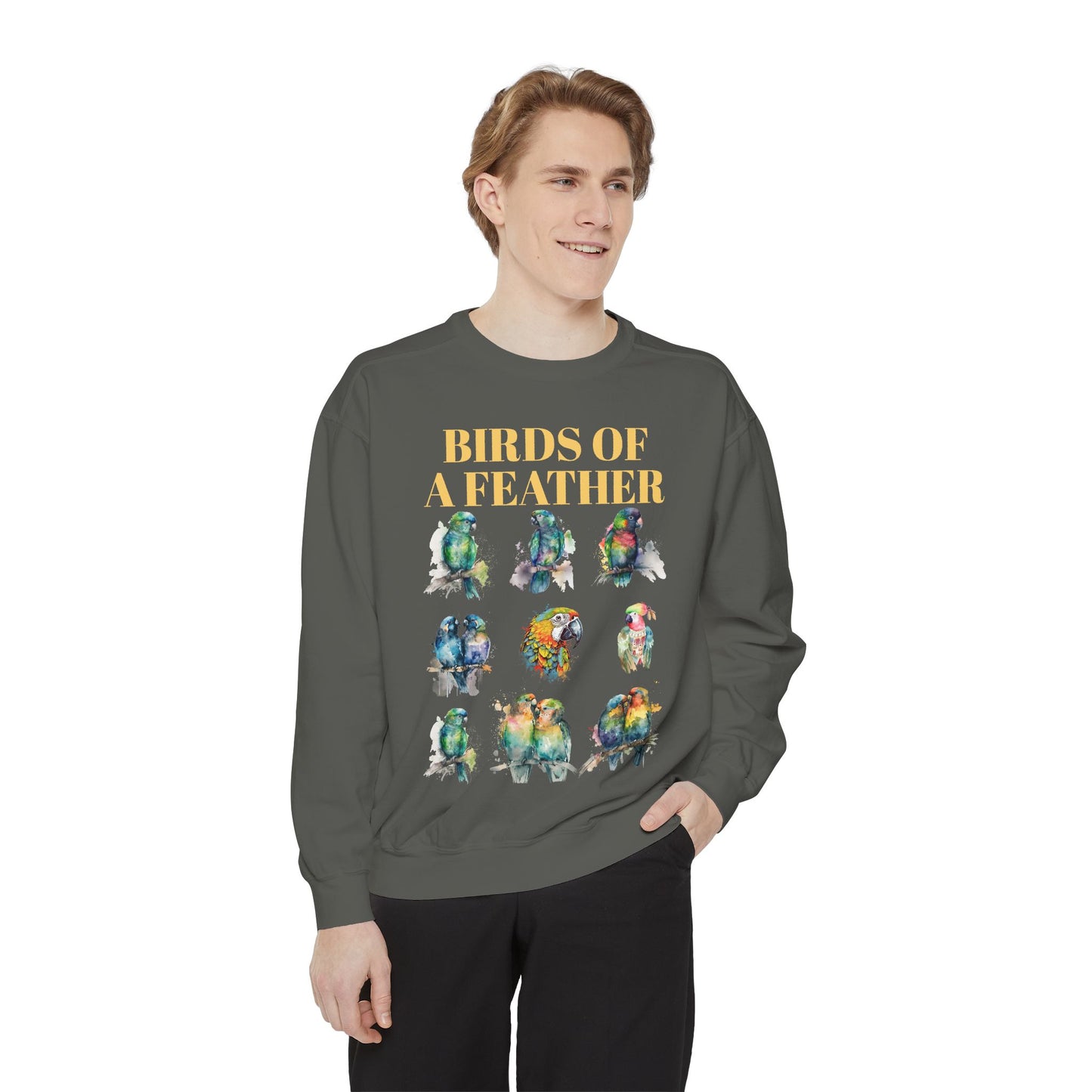 Colorful Birds of a Feather Sweatshirt - Unisex Garment-Dyed