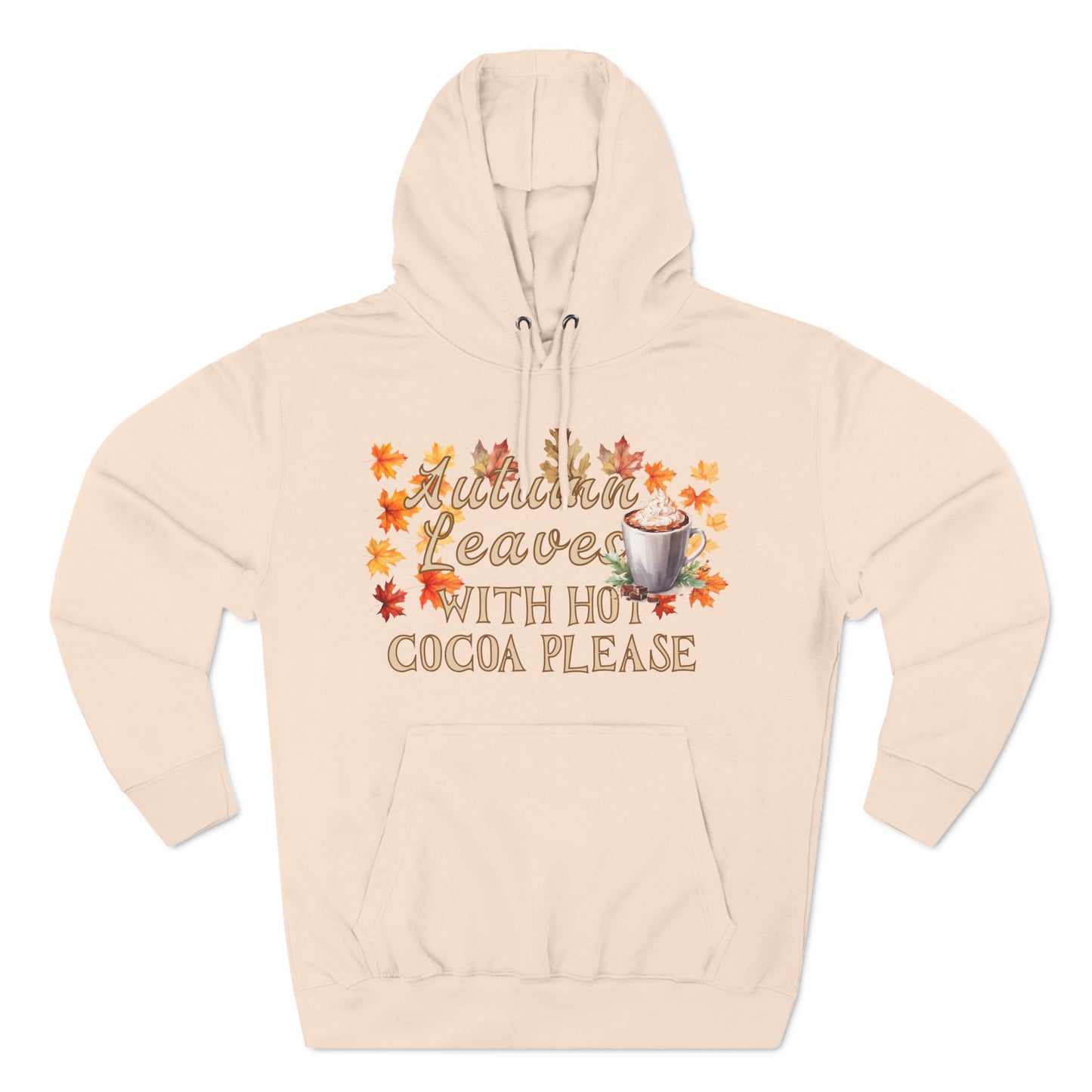 Fleece Hoodie - Fall Season Hot Cocoa and Pumpkins Design