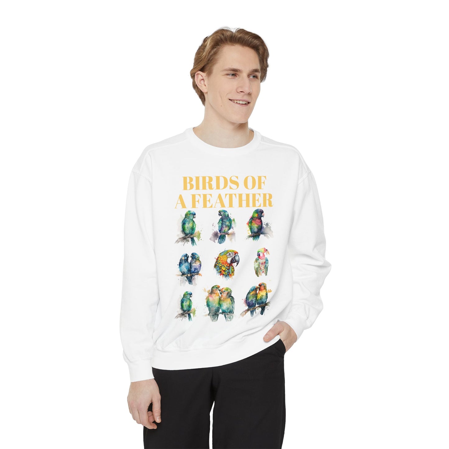 Colorful Birds of a Feather Sweatshirt - Unisex Garment-Dyed