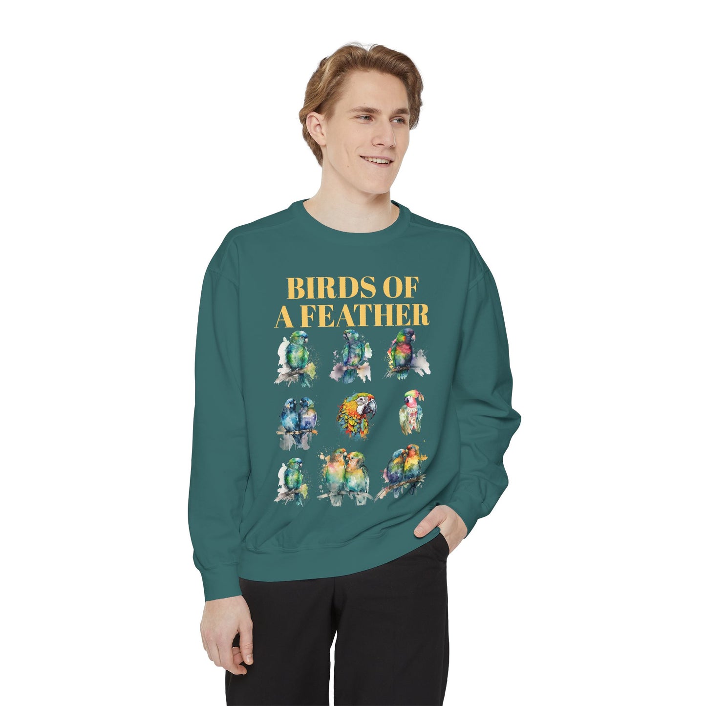Colorful Birds of a Feather Sweatshirt - Unisex Garment-Dyed