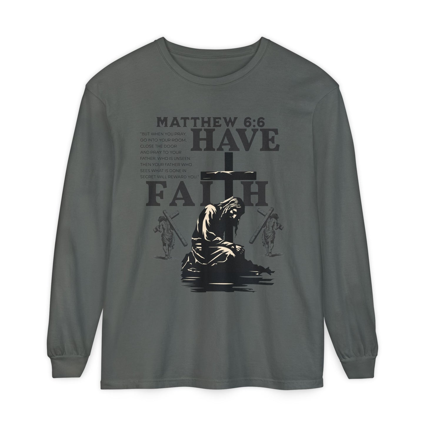 Faith Inspired Unisex Long Sleeve T-Shirt - Matthew 6:6 Design