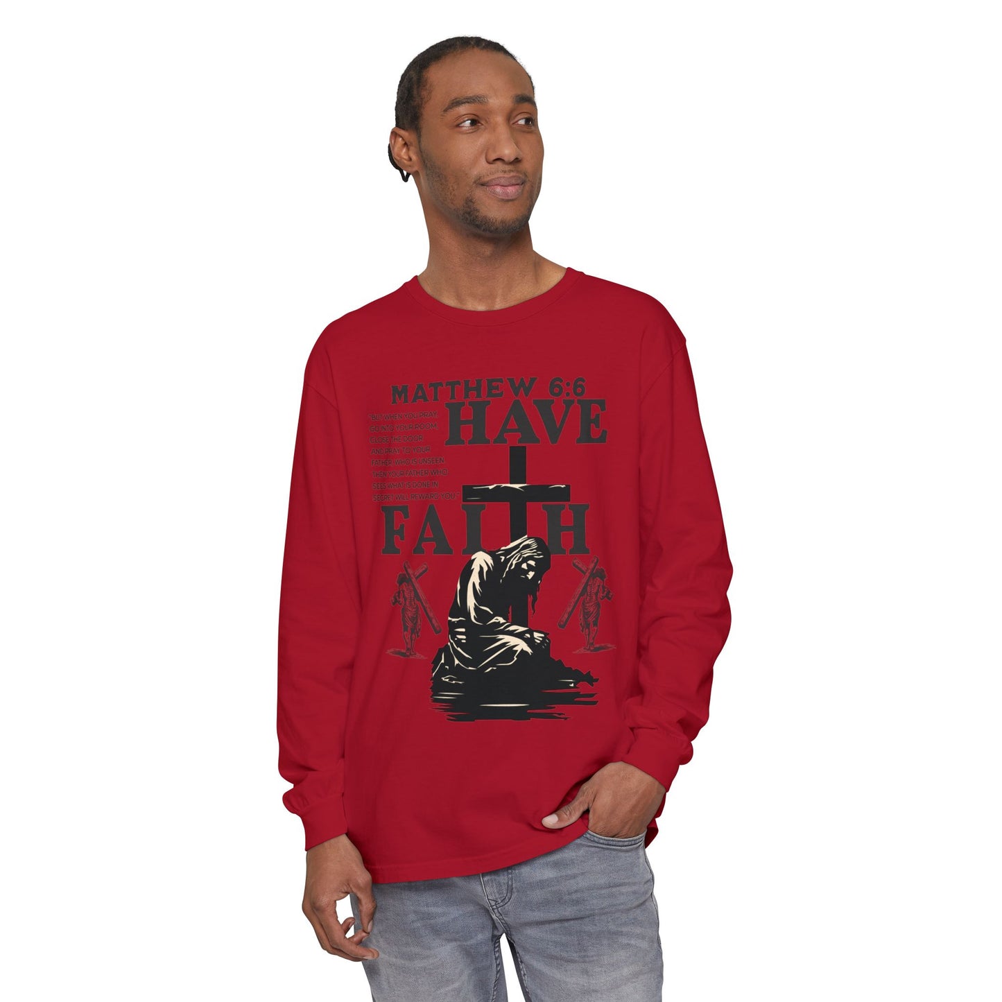 Faith Inspired Unisex Long Sleeve T-Shirt - Matthew 6:6 Design