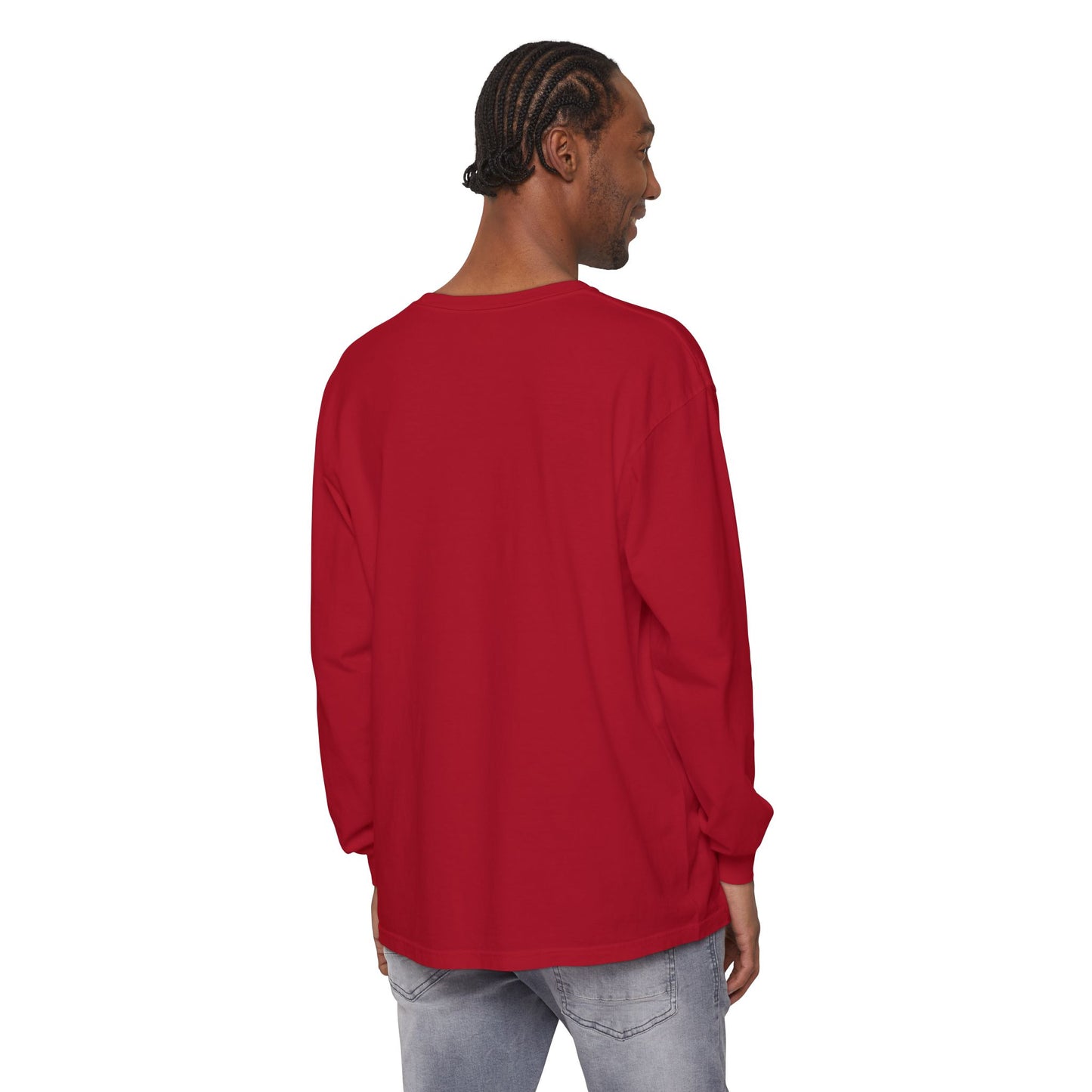 He Goes By many Names Faith-Inspired Long Sleeve T-Shirt - Garment-Dyed with Crucifix Design