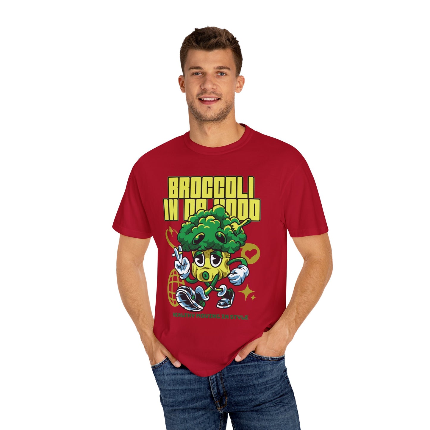 Garment-Dyed Broccoli T-Shirt, Fun and Unique Casual Wear, Perfect for Vegetarians, Gym Lovers, Gift for Foodies, Healthy Lifestyle