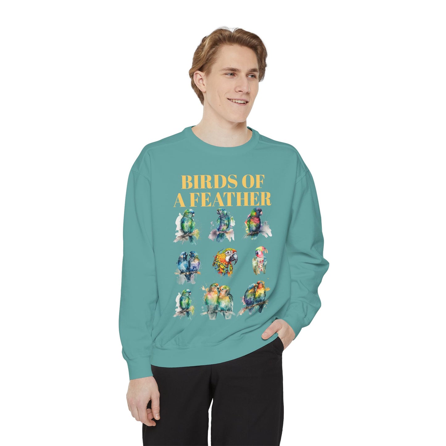Colorful Birds of a Feather Sweatshirt - Unisex Garment-Dyed