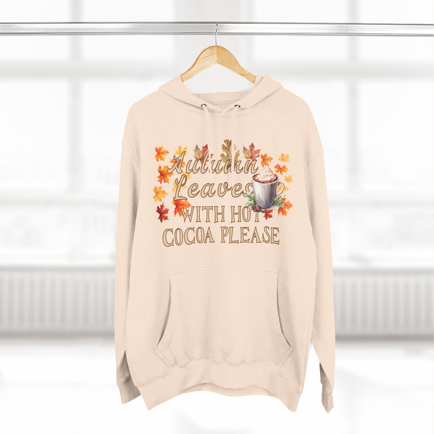 Fleece Hoodie - Fall Season Hot Cocoa and Pumpkins Design