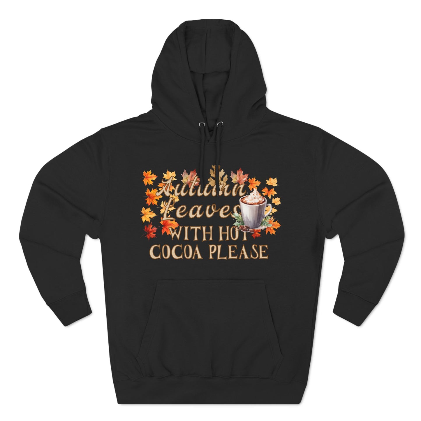 Fleece Hoodie - Fall Season Hot Cocoa and Pumpkins Design