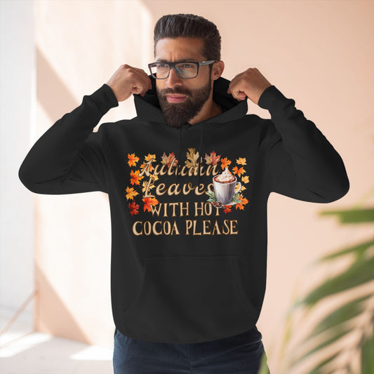 Fleece Hoodie - Fall Season Hot Cocoa and Pumpkins Design