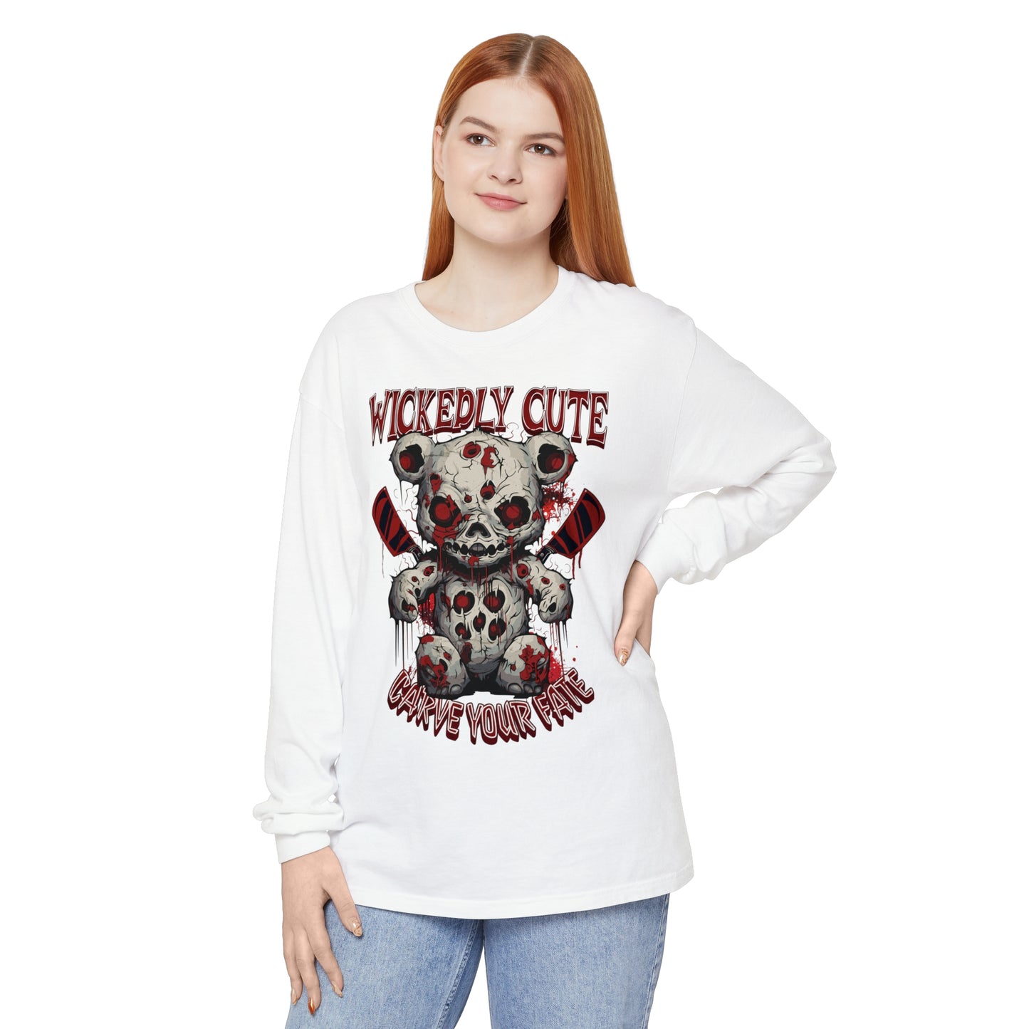 "WICKEDLY CUTE TEDDY"Unisex Garment-dyed Long Sleeve T-Shirt