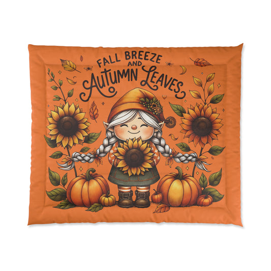 Comforter - Cute Autumn Elf and Pumpkins Design