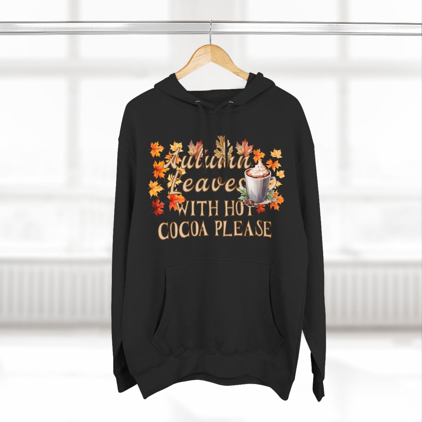 Fleece Hoodie - Fall Season Hot Cocoa and Pumpkins Design