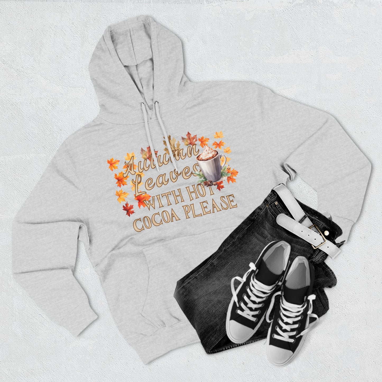 Fleece Hoodie - Fall Season Hot Cocoa and Pumpkins Design