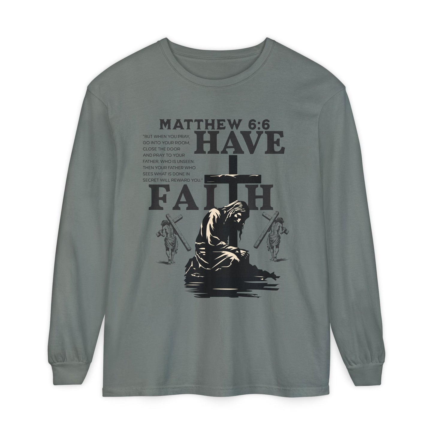 Faith Inspired Unisex Long Sleeve T-Shirt - Matthew 6:6 Design