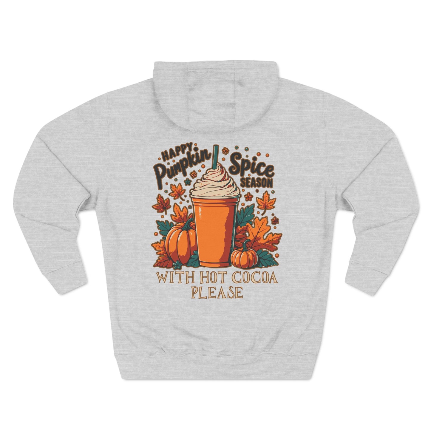 Fleece Hoodie - Fall Season Hot Cocoa and Pumpkins Design