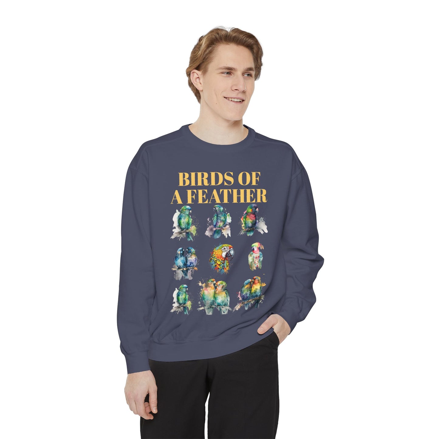 Colorful Birds of a Feather Sweatshirt - Unisex Garment-Dyed