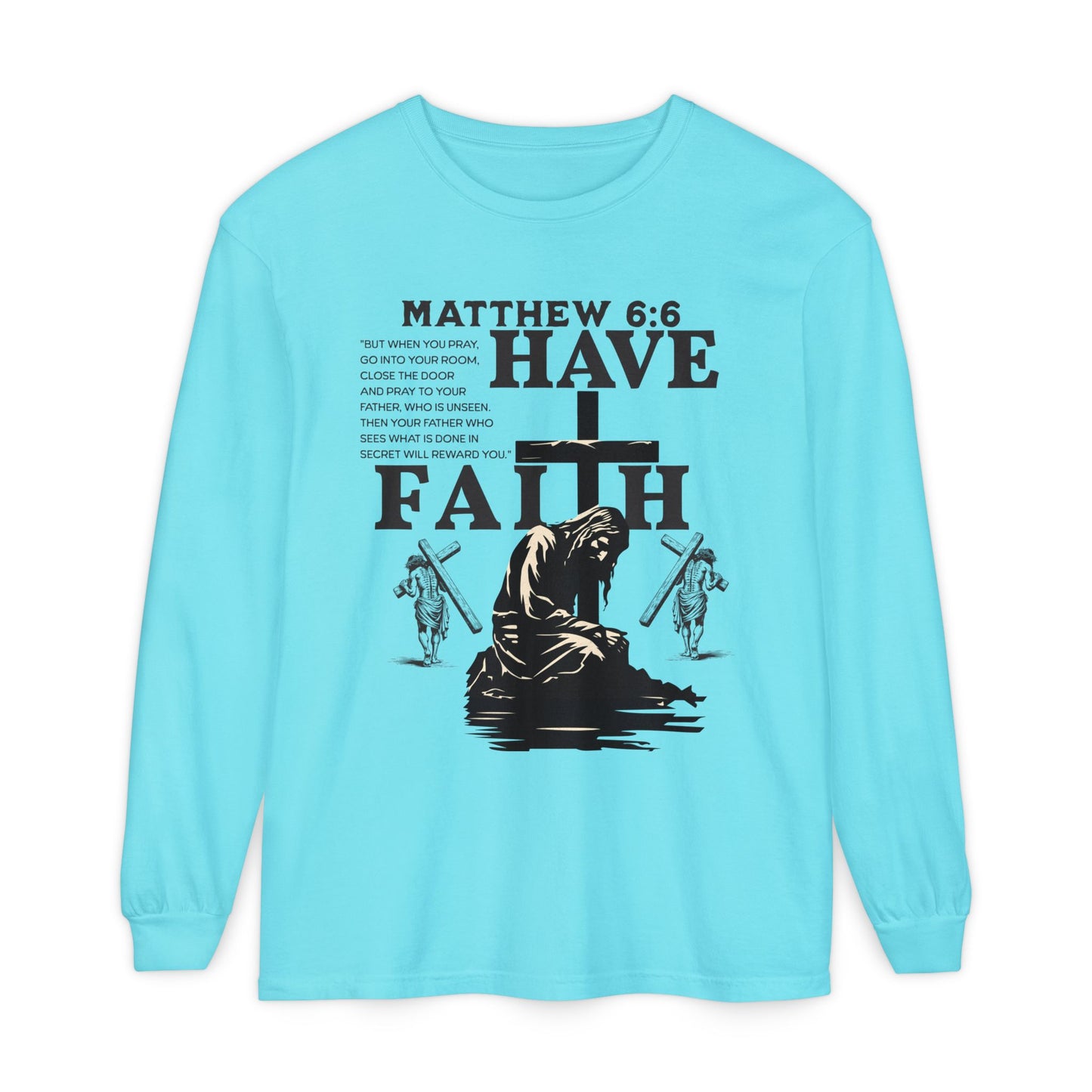 Faith Inspired Unisex Long Sleeve T-Shirt - Matthew 6:6 Design