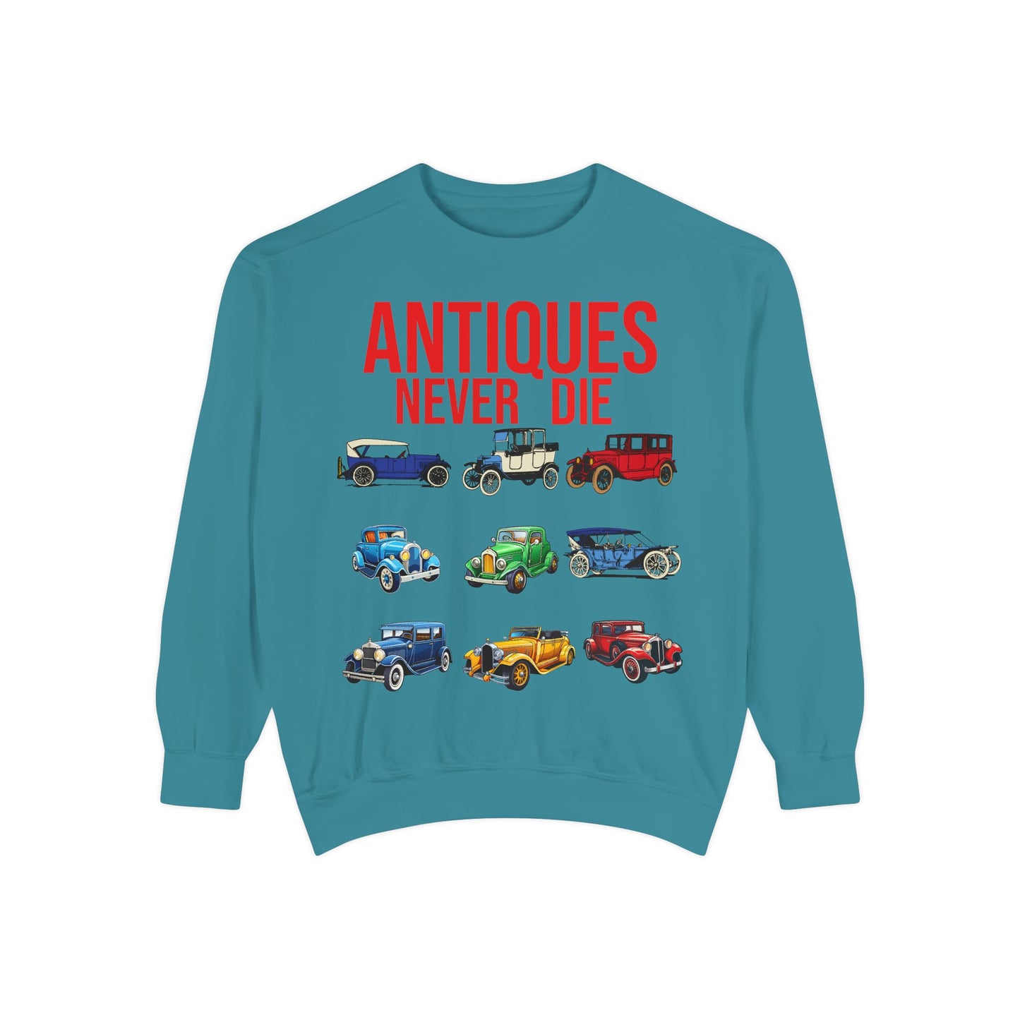 Vintage Car Lovers Sweatshirt - "Antiques Never Die"