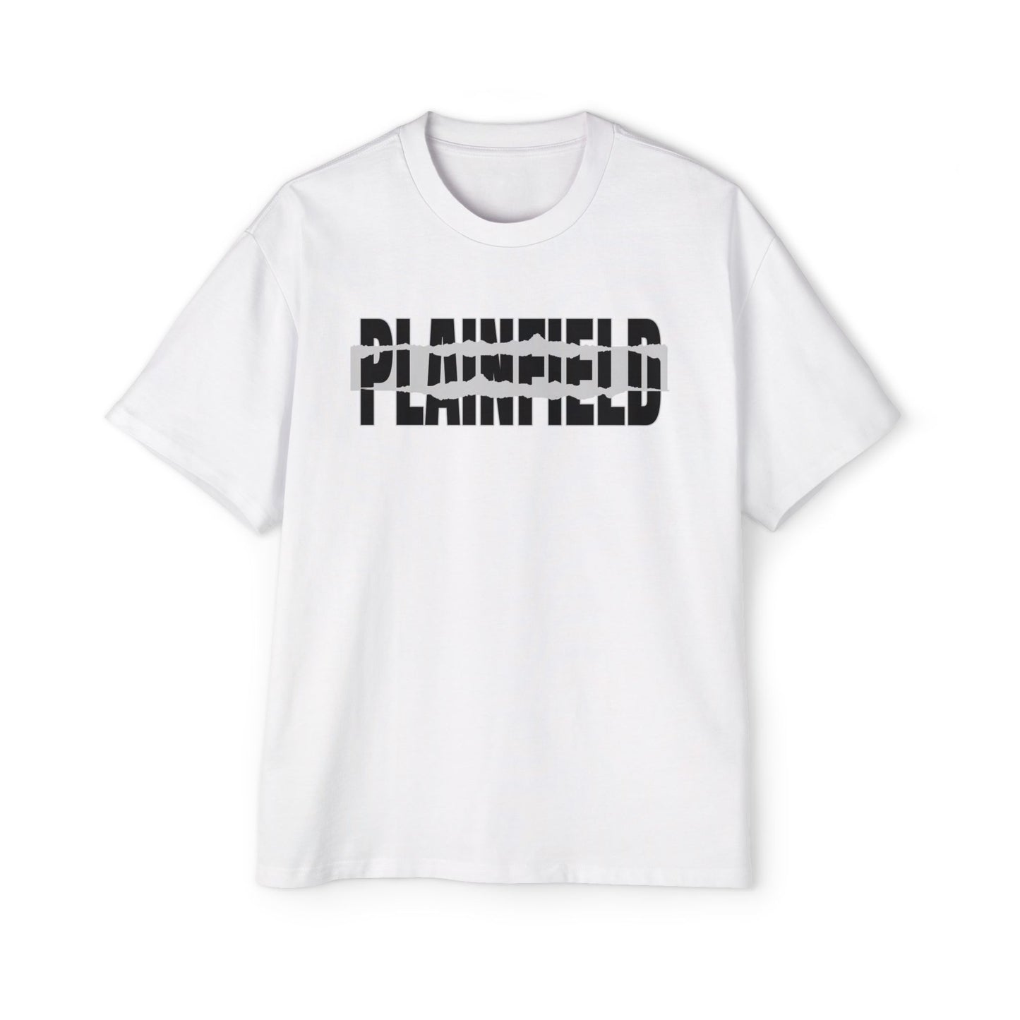 Plainfield Graphic Tee — Bold Distressed Logo Men’s Oversized Shirt